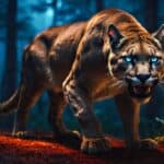 Drapieżny kot typu puma szykujący się do ataku. Bestia.
